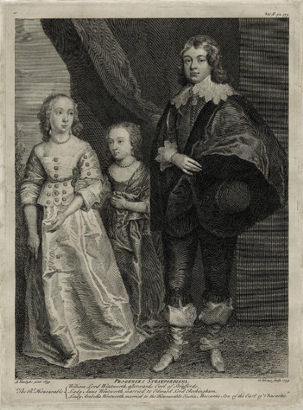An engraving of Anne, Arabella, and William, the three children of Thomas Wentworth, earl of Strafford.