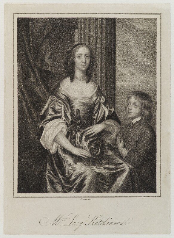 An engraved portrait of Lucy Apsley Hutchinson, the daughter of the subscriber Sir Allen Apsley.